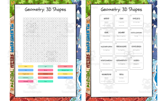 Geometry 3D Shapes word search, scramble and crossword puzzle