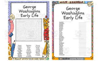 George Washington Early Life word search & scramble puzzle worksheet
