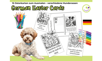 German: Easter Dog-Themed Coloring Cards – A Fun Way to Learn German!