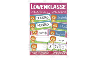 German: Lion Themed Class Material | Blackboard Cards & Blank Templates