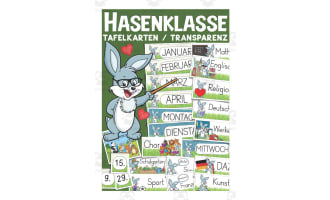 German: Rabbit Themed Class Material | Blackboard Cards & Blank Templates