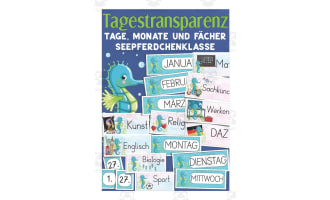 German: Seahorse Themed Class Material | Blackboard Cards & Blank Templates