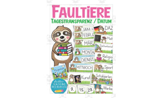 German: Sloth Themed Class Material | Blackboard Cards & Blank Templates