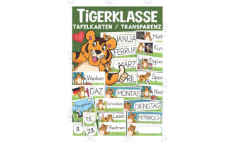 German: Tiger Themed Class Material | Blackboard Cards & Blank Templates