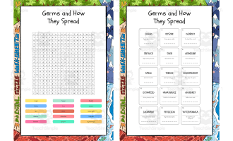 Germs and How They Spread word search, scramble and crossword puzzle