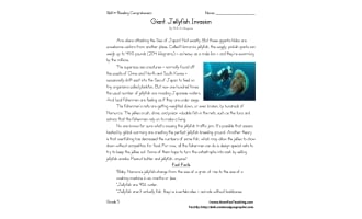 Giant Jellyfish Invasion - Reading Comprehension Worksheet