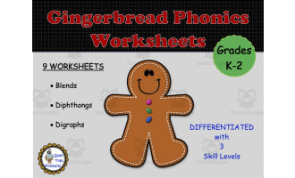 Gingerbread Man Phonics Worksheets - Blends, Diphthongs, and Digraphs