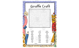 Giraffe Craft word search puzzle worksheet activity