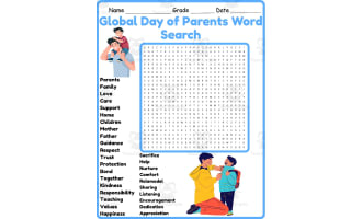 Global Day of Parents Word Search 2nd 3rd 4th 5th Grade Worksheet
