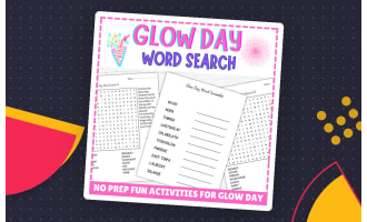 Glow Day Word Search, Word Scramble, End of Year Activities For Kids