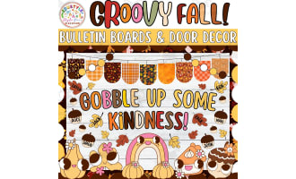 Gobble Up Some Kindness: Retro Fall Bulletin Board or Door Decor Kit