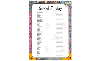 Good Friday word Scramble puzzle worksheet
