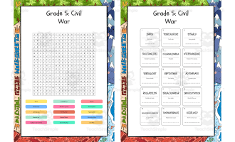 Grade 5 Civil War word search, scramble and crossword puzzle