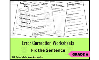 Grade 6 English Grammar Error Correction Worksheets 20 Pages