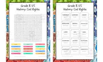 Grade 8 US History Civil Rights word search, scramble and crossword pu