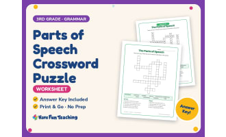 Grammar Worksheet: Parts of Speech Crossword Puzzle – 3rd Grade
