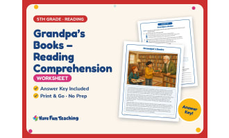 Grandpa’s Books – Reading Comprehension Worksheet – 5th Grade Family