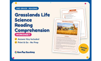 Grasslands Life Science Reading Comprehension Worksheet – 2nd Grade