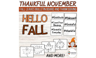 Grateful November: Fall Leaves Bulletin Board and Thanksgiving Decor.