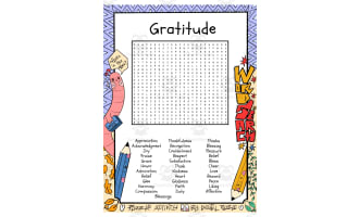 Gratitude word search puzzle worksheet activity