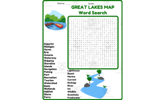 GREAT LAKES MAP Word Search Puzzle Worksheet Activity