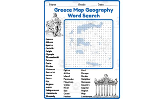 Greece Map Geography Word Search 2rd 3th 4th 5th Grade worksheet