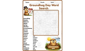 Groundhog Day Word Search 2rd 3th 4th 5th Grade worksheet activity