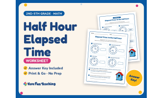 Half Hour Elapsed Time Worksheet – 2nd-5th Grade Telling Time Practice
