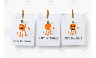 Halloween Activity: Kids Pumpkin Crafts DIY Handprint Art