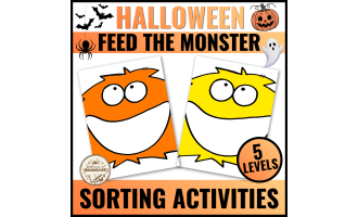 Halloween Feed the Monster Game Sorting Comparison Activity Prek & Kin