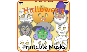 Halloween Masks - Full-Color and Coloring versions included