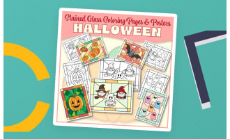 Halloween Stained Glass Coloring Pages & Posters-NO PREP