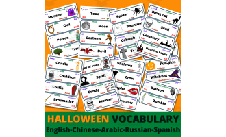 Halloween Vocabulary Flashcards Multilingual Word Wall Labels