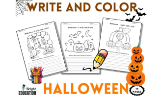 Halloween Write & Color Sheets | Halloween Story Writing and Coloring