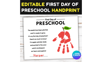 Handprint First Day of Preschool Craft Apple Back To School Keepsake