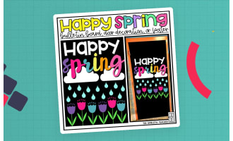Happy Spring March/April Bulletin Board Kit, Door Decoration Set, or Poster