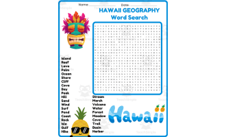 HAWAII GEOGRAPHY Word Search Puzzle Worksheet Activity