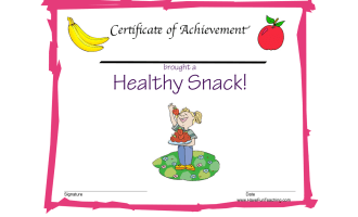 Healthy Snack Reward Certificate for Girls
