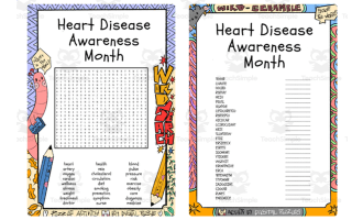 Heart Disease Awareness Month word search & scramble