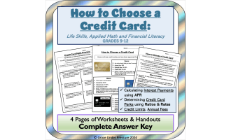 High School Financial Literacy: How to Pick a Credit Card Worksheets
