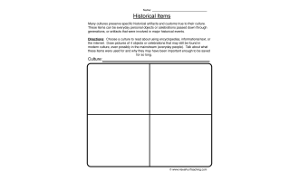 Historical Items Worksheet