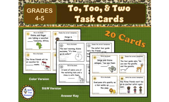 Homophone Task Cards To, Too, & Two Safari