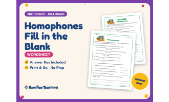 Homophones Fill in the Blank Worksheet – 3rd Grade Grammar Practice