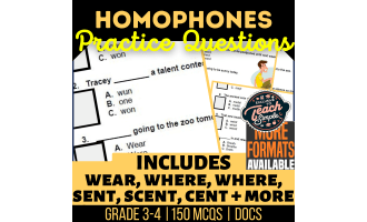 Homophones Practice Questions - Vocabulary Grade 3-4 (Docs)