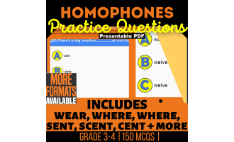 Homophones Practice Questions - Vocabulary Grade 3-4 (Presentable PDF)