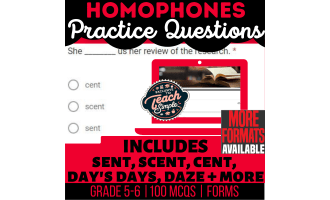Homophones Practice Questions - Vocabulary Grade 5-6 (Forms)