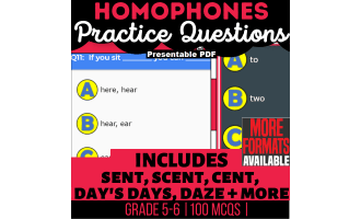 Homophones Practice Questions - Vocabulary Grade 5-6 (Presentable PDF)