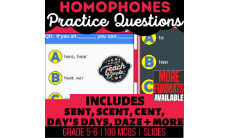 Homophones Practice Questions - Vocabulary Grade 5-6 (Slides)