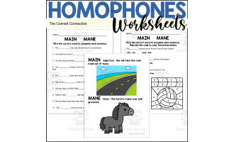 Homophones Worksheets: Main Mane