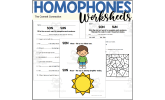 Son vs Sun Homophones – Worksheet Pack